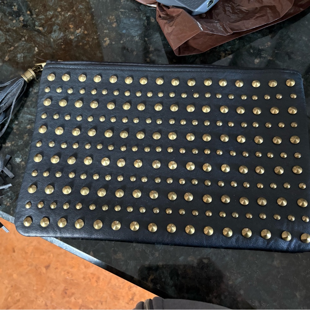 Black Studded Clutch with Tassel
